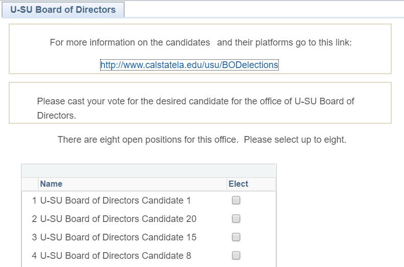 Board of directors voting with up to 8 options